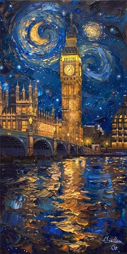 Van Gogh Peinture par Numero Adulte, DlY Peinture Numero Enfant Londres, Loisirs Créatifs Adultes Paint by Numbers avec 3 Pinceaux de Dessin de Pigment Acrylique, Decoration Murale 100x200cm H-607