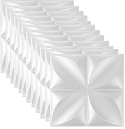 3D Wandpaneele 3D Paneele PVC Platte 3D Blütenform Wandpaneele 3D Wall Panels Fassadenverkleidung Deckenplatten Gaming Wall Panels Paneele Tapete Weiß für Wohnzimmer, Schlafzimmer 12 Stück