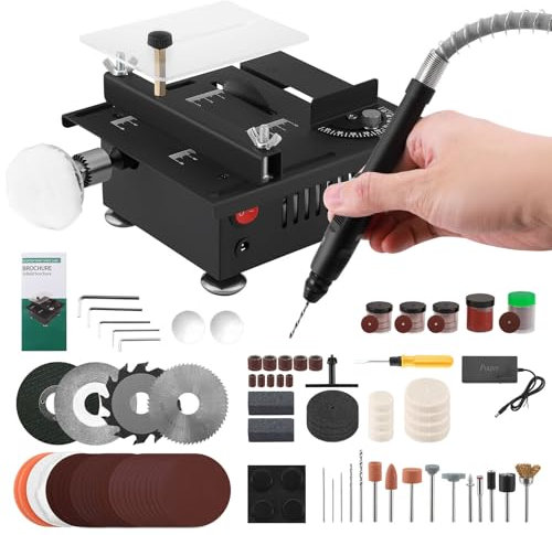 Mini Scie Circulaire sur Table Multifonctionnelle, Mini Scie Table avec 7 Vitesses, Scies Circulaires à Table électriques Portable, 0,1-16mm Lame de Scie Réglable pour l'artisanat (2)