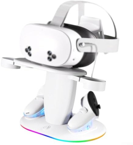 20W Charging Station for Meta Quest3 For VR Headset RGB Display Stand for Controllers (White)