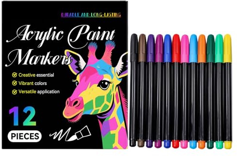 Permanent Art Markers - 12 Color Acrylic Paint Pens For Rock Painting, Glass, Wood Decor | Water-Based Craft Marker Set Beginners, Professionals, Kit With Durable Nib Detail & Coloring
