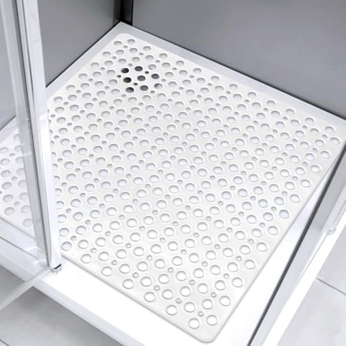ZOKBOM Duschmatte rutschfest 70x70 cm, TPE Antirutschmatte Dusche mit Saugnäpfen, Badematte mit Ablauflöchern, Komfort Sicherheits Duscheinlage rutschfest (Weiß-TPE, 70 x 70 cm)