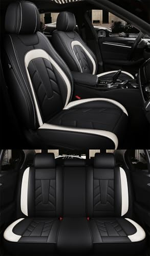 Congxy Autositzbezüge Komplett Set Universal in Premium Design | Schonbezüge für Volkswagen VW Golf Passat Polo Tiguan Touran | Wasserdicht Sitzbezug | Auto Sitzbezüge Airbag Geeignet Schwarz Weiß