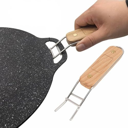 Agatige Grill Grate Lifter Gripper with Wooden Handle, Anti Slip Grate Grabber Anti Scald Clip Grill Grate Expander Plate Lifter BBQ Grate Lifter Tool for Safe Handling of Hot Grates, BBQ Accessories
