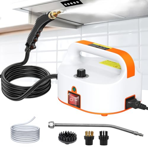 Nettoyeur Vapeur 2500W, Nettoyer à Vapeur à Main Conception Sans Réservoir d'eau, 3 Têtes de Brosse Réglables sur 6 Niveaux, 10S Chauffage Rapide, Steam Cleaner pour Cuisine, Voiture, Sol