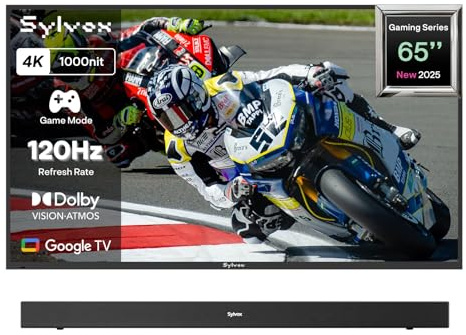 SYLVOX Outdoor TV with Cover & Soundbar, 65 Inch 120Hz 4K Gaming TV - 1000nits Sunlight-Readable, IP55 Waterproof, Dolby Vision & Atmos, HDMI 2.1, USB 3.0, Google Assistant