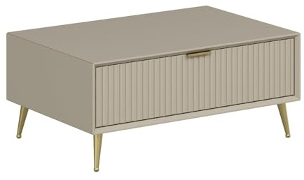 Modern Coffee Table, Sandstone Color, 90 x 60 x 40 cm | 100% Melamine Coated Particle Board, 18 mm Thick | Stylish Geometric Design for Contemporary Living Spaces