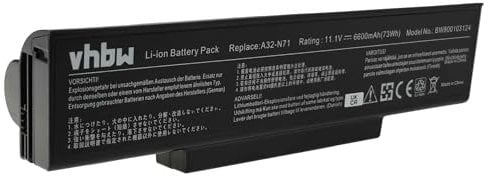 vhbw 1x Batterie Compatible avec ASUS A72, A72J, A72F, A72DR, A72D, K72D, K72, A72JR, A72JK, K72DR Ordinateur Portable (6600mAh, 11,1V, Li-ION)