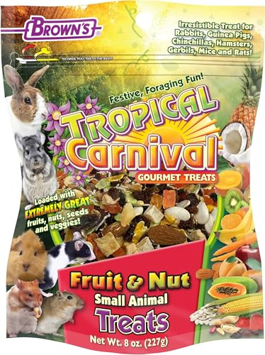 F.M. Brown's Tropical Carnival, Fruit and Nut Small Animal Treat, Real Fruits, Nuts, and Veggies for Rabbits, Hamsters, Guinea Pigs, Mice, Gerbils, and Rats, 8 oz