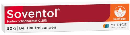 Soventol HydroCortisonACETAT 0,25% Cremogel 50 g bei Sonnenbrand, Hautentzündungen & Juckreiz - kühlt sanft & schnell die Haut - entzündungshemmend