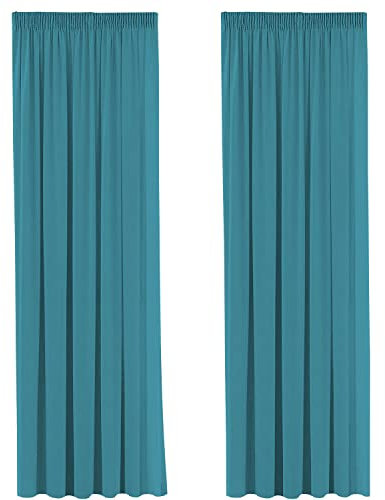 H.Versailtex Blackout Curtains 2 Panels - Light Blocking Privacy Soundproof Window Covering Pleat Drapes Curtains for Living Room, 46 Width x 72 Drop, Teal (with Two Matching Tiebacks)