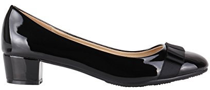 Women Low Block Heel Court Shoes Patent Ballerinas (Black, 6), 4241-BLK-6