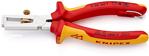 KNIPEX Abisolierzange mit Öffnungsfeder, universal isoliert mit Mehrkomponenten-Hüllen, VDE-geprüft; mit integrierter isolierter, 11 06 160 T