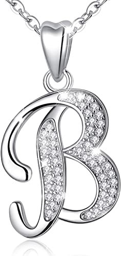 AEONSLOVE Damen Buchstaben Kette Silber Halskette Buchstabe B Kette Mit Buchstaben Brief des Alphabets Initiale Anhänger mit Zirkonia Schmuck Geschenk für Mädchen