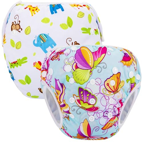 Riutilizzabile Pannolini da nuoto (Confezione da 2), Costume Pannolino Lavabili, Impermeabile Pannolino Piscina (0-3 anni)