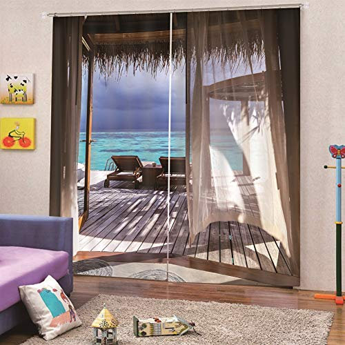 Ommda Tende Finestre Oscuranti Stampate Mare al di Fuori della Scena della casa Camera 2 Pezzi Termiche Moderno Tende Finestre Soggiorno Camera da Letto 400x213cm