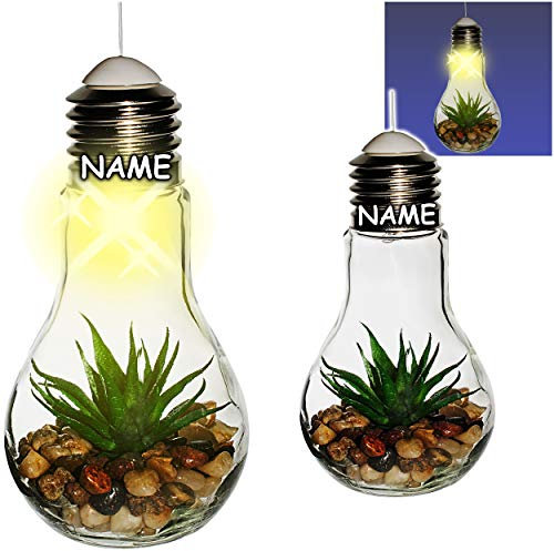 alles-meine.de GmbH LICHT Dekoglas - Glas Glühbirne - Lichterkette - LED - Blumen & Blüten - Sukkulente Aloe Vera - inkl. Name - zum Hängen/Aufhängen - 68 cm groß - Pflanzen - ..