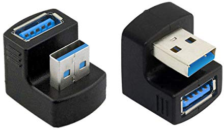 chenyang 2 Pack USB 3.0 Extender Adapter, USB 3.0 Stecker auf Buchse Datenübertragung Aufladen 180 Grad Winkeladapter