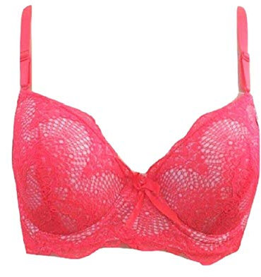 Kissa Soutien Gorge Bonnets B méga Push up Dentelle Rose Fluo (85B)