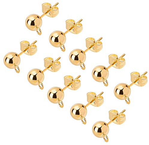 UNICRAFTALE 30 pièces 6mm Boucles D'Oreilles Boule Or avec Écrous D'Oreille Acier Inoxydable Boucle D'Oreille avec Boucle Boucles D'Oreille Résultats pour Fabrication de Bijoux