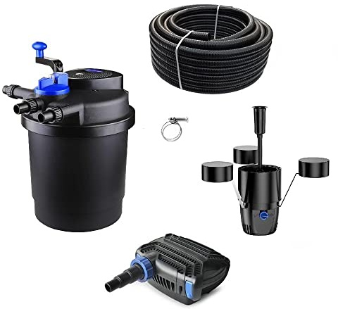 AquaOne Teichfilter mit Teichpumpe I Filteranlage CPF-2500 für einen Teich bis 6.000 Liter I Komplettset mit UV Lampe Eco Pumpe 10 Watt Skimmer Teichschlauch Nr.18