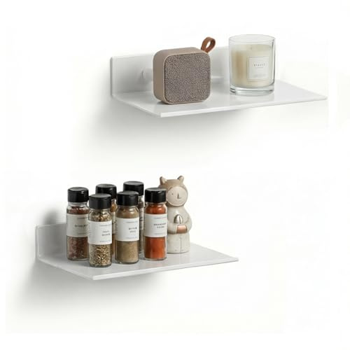 Kleine schwebende Regale, Mini-Displayregal für Handy-Decke, schmales Wandregal, Aluminium, Wandmontage, Weiß, 20,3 cm, 2 Stück, Z Metall