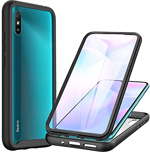 CENHUFO für Xiaomi Redmi 9A Hülle, Xiaomi Redmi 9AT Hülle 360 Grad Schutzhülle Panzerhülle mit Eingebautem Displayschutz Stoßfest Bumper Full Cover Case Handyhülle für Xiaomi Redmi 9A/9AT -Schwarz