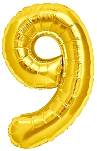 Luftballon 9. Geburtstag Zahl 9 Goldene XXL Riesen Folienballon 100cm Geburtstagsdeko Ballon Zahl Deko zum Geburtstag. Fliegt mit Helium.