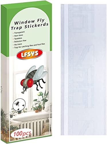 LFSYS Paquete de 100 trampas para moscas de ventana, trampas para moscas de frutas para interiores, tiras adhesivas de papel para moscas, trampas para moscas para interiores, transparente