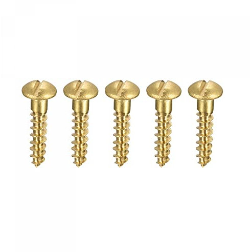 sourcing map Wood Screws M3.5 x 16mm Slotted Round Head Brass Self-Tapping Screw 50 Pcs
