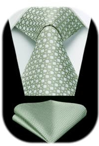 HISDERN Cravatta Verde Uomo e Fazzoletto Elegante Cravatte Plaid da Matrimonio Cravatte Coordinati Motivo Pied de poule Business Partito