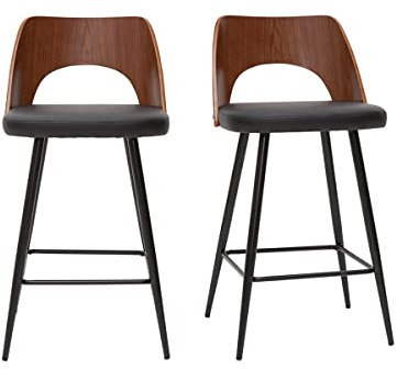 Miliboo Tabourets de Bar Design Noirs et Noyer H66.5 (Lot de 2) FALCOM