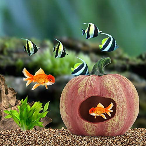 Yuehuamech Aquarium-Höhle, Kürbis, verstecktes Haus, Kunstharz, Fischbecken, Versteck, Kürbis-Ornamente für Betta-Fische, Amano-Garnelen, Buntbarsche, Bonsai zum Spielen, Ausruhen