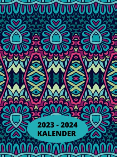 Kalender 2023-2024 Abdeckung Mandala: Wochenplaner 23 - 24 | 1 Woche auf 2 Seiten | 2 Jahresplaner | 8.25'' x 11'' | Passwort und Kontakttabelle