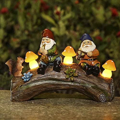 The Enchanted Garden - Statue de nain d'extérieur en résine - Figurine de lutin en résine - Fonctionne à l'énergie solaire - Champignon de jardin - Figurine en résine pour terrasse, pelouse, cour