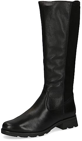 CAPRICE Damen Hohe Stiefel ohne Absatz Airmotion aus Leder bis zum Knie Weite G, Schwarz (Black Comb), 39 EU