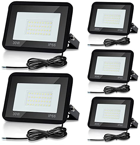 Joparri Projecteur LED Exterieur 30W 3000K Blanc Chaud 2550LM, 5 Pack Spot LED Extérieur IP66 Imperméable, Eclairage Exterieur, Lampe Exterieur pour Terrasse Garage Jardin