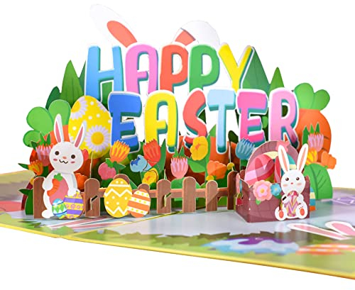 GREETING ART Pop Up Karte Ostern,Pop Up 3D Grußkarte,3d Osterkarten,Frohe Osterkarte,Kaninchen Grußkarten für Ostern,Pop Up Karte Handgefertigte mit Umschlag Perfektes Ostergeschenk