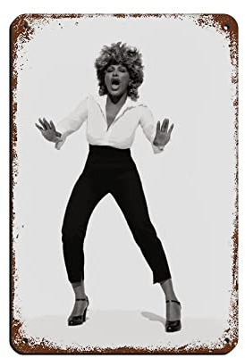 Tina Turner Black White Poster 6 Retro Poster Metal Tin Sign Chic Art Retro Iron Painting Bar People Cave Cafe Family Garage Poster Wall Decoration 8x12inch(20x30cm)