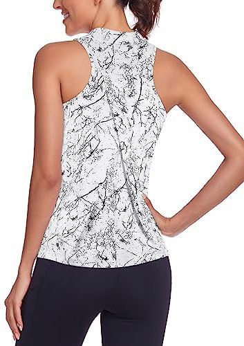 Tanst Sky Damen-Tank-Top, Racerback, schnelltrocknend, ärmellos, Workout, Yoga, Laufen, athletische Shirts, Marmorweiß, Groß