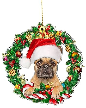 Gukasxi Weihnachtsanhänger Hund Weihnachtsbaumschmuck 2D Acryl Hund Hängende Ornamente Weihnachtsbaum-Anhänger Auto Anhänger Deko Geschenke für Hundeliebhaber (Französische Bulldogge)