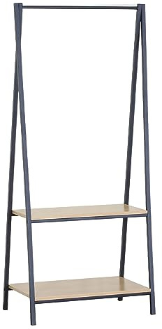 Rebecca Mobili Kleiderständer, Garderobenständer Mit 2 Einlegeböden, Metall Spanplatte, Schwarz Beige, Moderner Stil, Platzsparend - Maße HxBxT: 150 x 64 x 40 cm - Art. RE6884