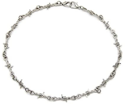[Lerpwige] Gothic Punk Exaggerated Necklace Punk Style Barbed Wire Brambles Link Chain Choker Friend Boyfriend Boyfriend Men Gift Barbed Wire Chain Necklace