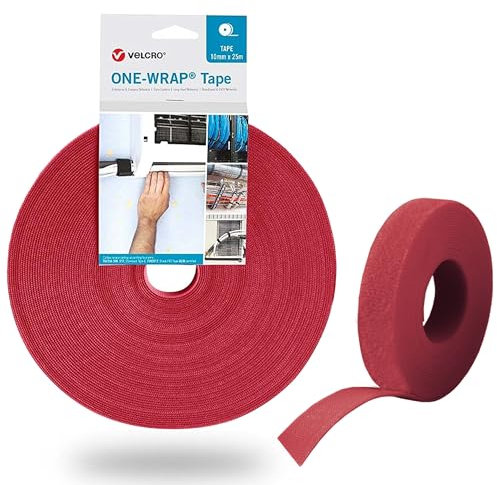 MARENT Velcro® Brand Hook and Loop ONE-WRAP® Hook and Loop Tape, Cable Straps, Cable Management, Cord Organizer, Reusable Fastening Cable Ties, Red, 20mm x 5m