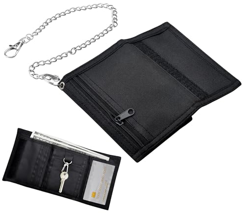Ltsbaed Kinder Portemonnaie Schwarz Mit Kette Clip, Dreifach Faltbare RFID-Geldbörse für Teenager Herren, Mini Geldbeutel Jungen, Münztasche Kartenhalter Ausweis