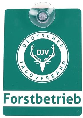 DJV-Autoschild | Forstbetrieb | Einfache Befestigung | Hochwertig verarbeitetes Schild mit Saugnapf | hitzebeständiger Kunststoff | 9 x 12,5 cm