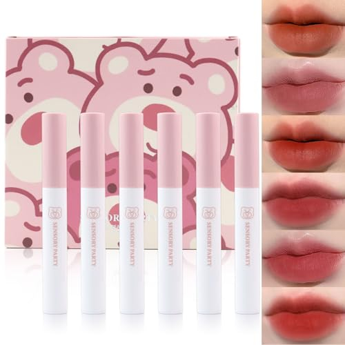 Erinde 6 Pcs Liquid Lippenstift Set, Red Velvet Matt Lipgloss Set, Korean Long Lasting Lip Gloss, Nude Waterproof Lipstick, High Pigmented & Antihaft-Tasse Korean Make up für Frauen