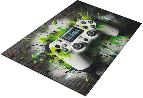 timalo® Moderner Gaming Teppich personalisiert mit Namen | Gamer Teppich Gaming Room | Fußmatte mit Wunschname Kinderzimmer Dekoration Jugendzimmer | Graffiti Controller