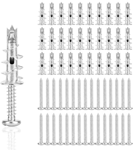 Rigipsdübel,60 Stück Selbstbohrender Gipskartondübel Hohlraumdübel Metall mit Schrauben Dübel mit Schrauben für Befestigung In Gipskarton Gipsfaserplatten Beton Ziegeln