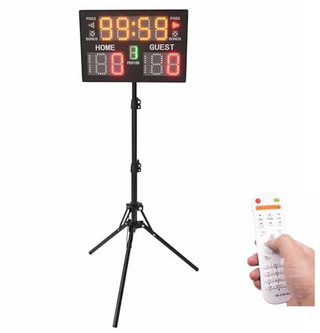 Ciounmb Elektronische Anzeigetafel, mit Timer-Uhr, Fernsteuerung, Led-Anzeigetafel, USB-Kabel, Stativ, LED Elektronischer Punktezähler für Ballspiele Tägliches Training